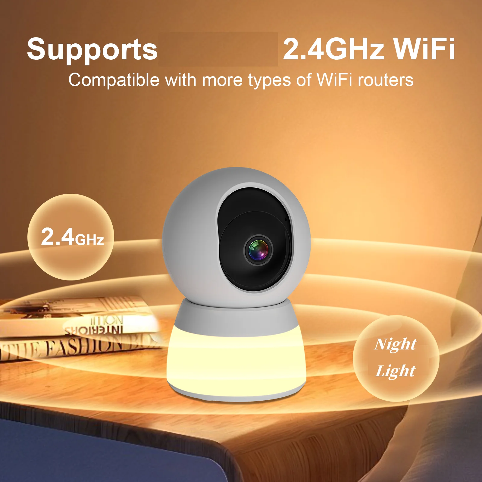 2MP WIFI Camera with Night Light Smart PTZ Auto Tracking Indoor Wireless Security Video Surveillance Cameras Baby Cam