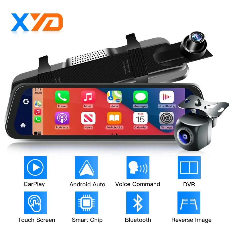 9.66inch Auto Wireless Projection Screen Monitor Carplay Android Rearview Backup Camera with 4K Resolution for Car Reversing - Image 4