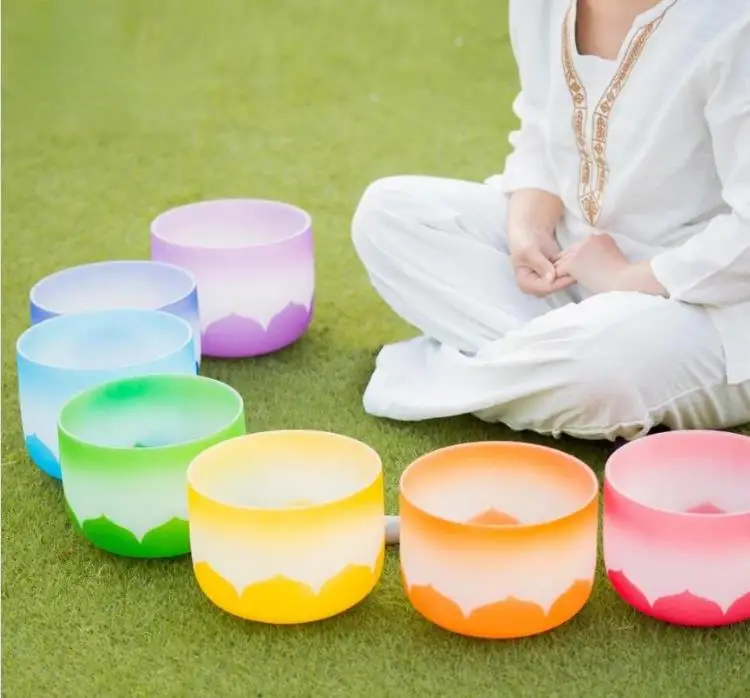 Petaloid Pattern 6"-12" Chakra Quartz Crystal Singing Bowl Set Musical Instruments for Healing Meditation & Reduced Pressure - Image 4