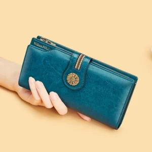 Custom Logo Tri-fold Leather Ladies Wallet Large Capacity Retro Mobile Phone Card Bag Long Length Gift