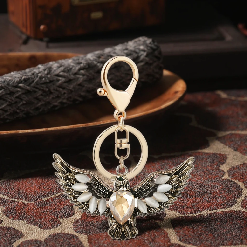 Wholesale Vintage Style Large Bird Eagle Flying Car Keychain Opal Rhinestone Coin Holder Keyring for Men Pack of 6 - Image 4