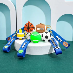 Cartoon Sports Ball Key Ring DIY PVC Football Basketball Volleyball Tennis Rugby Keychain Pendant for Party Bags Pack of 2