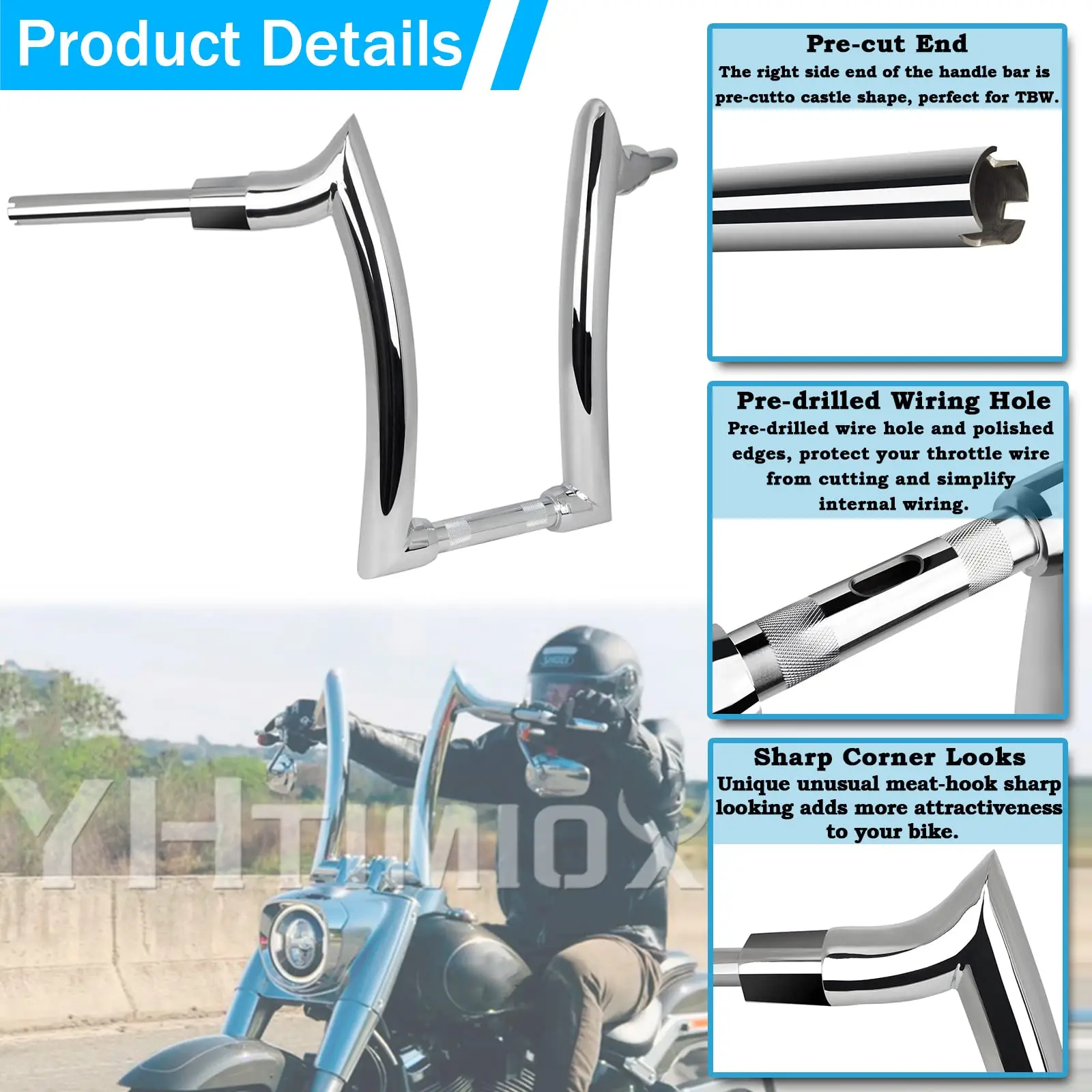 Mixed Wholesale-25mm Motorcycle Handle bar 14'' Rise 2" Ape Hanger Handlebar Aluminum Fits for Harley Motorcycle Handlebar - Image 3
