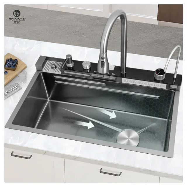 Edition Smart LED Digital Display Kitchen Sink Multifunction Modern Waterfall Stainless Steel Smart Kitchen Sink - Image 4
