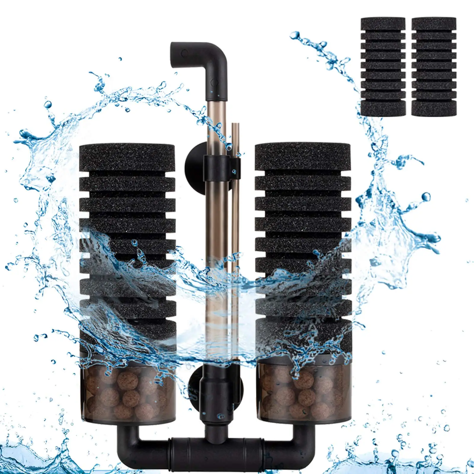 Aquarium Electric Sponge Filter Silent Diving Foam Filter Ceramic Medium Ball Seawater Freshwater 3W/5W Silent Fish Pond Filter Pack of 2