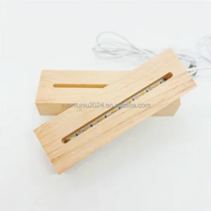 USB Switch 3D Acrylic LED Night Light Solid Luminous with Wooden Rectangle Base Battery Powered Middle Sizes