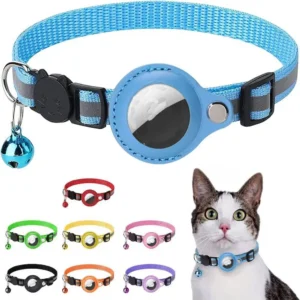 Pet Accessories Reflective Adjustable Cat Breakaway Collar With Airtag Case and Bell Air Tag Holder Cat Collar