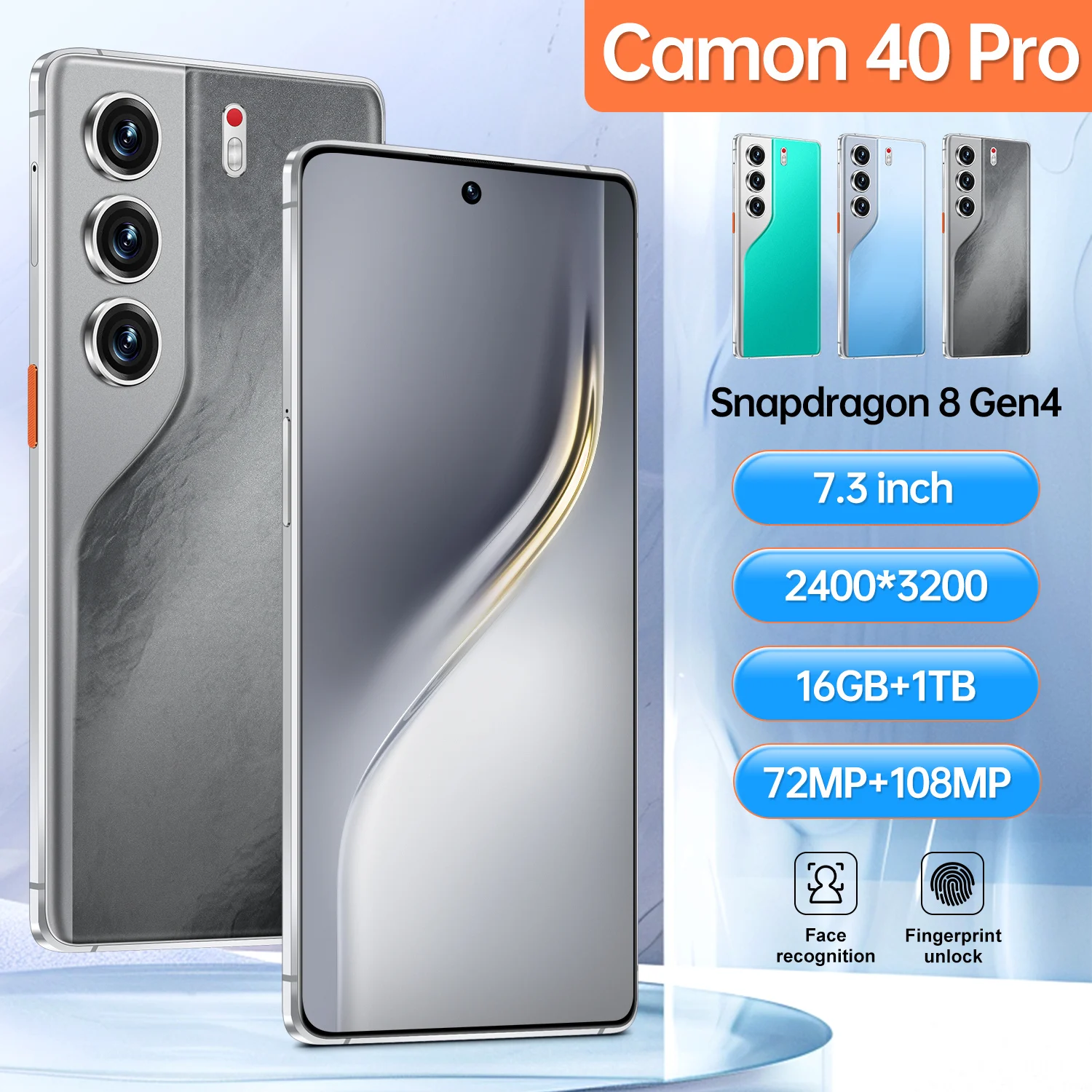 Camon 40 Pro 5G Smartphone 16GB+1TB Android 15.0 HD Screen 4G5G 7.3 Inch Dual Card Mobilephone 108MP Rear Camera Decacore CPU - Image 4