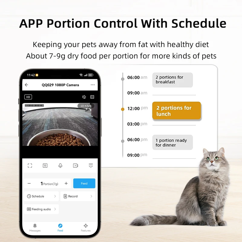OEM 7L Automatic Pet Feeder With App Timer 1080P HD Camera Wifi Tuya Dog Food Dispenser Smart Cat Feeder Bowl Voice Recording Pack of 8 - Image 4