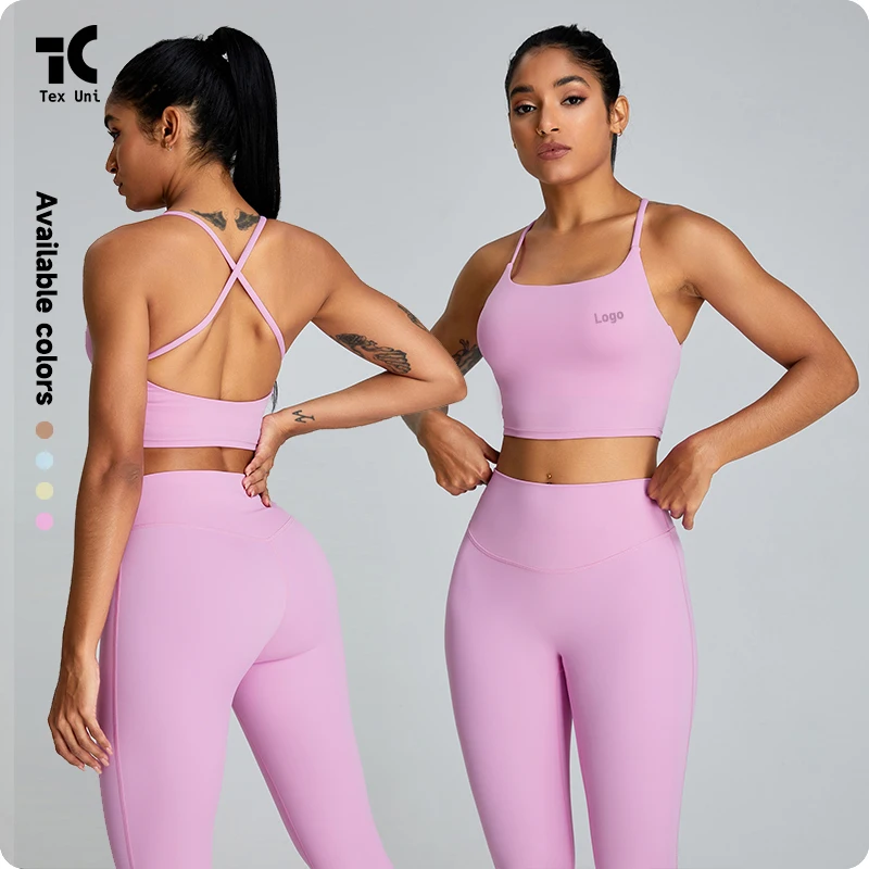 TexUni Solid Soft Touch Nudity Sports Bra Women's Fitness Vest Cross Beauty Back Quick-Drying Gym Crop Top Yoga Camisole Pack of 2 - Image 3