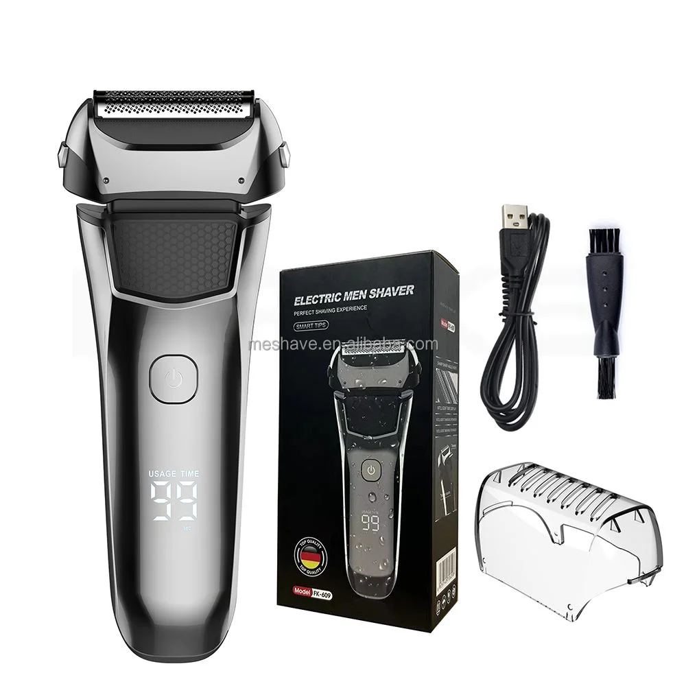 IPX6 Professional USB Rechargeable Electric Shaver Men's Facial Trimmer Triple Blade German Waterproof Foil Shaver Portable Body Pack of 20