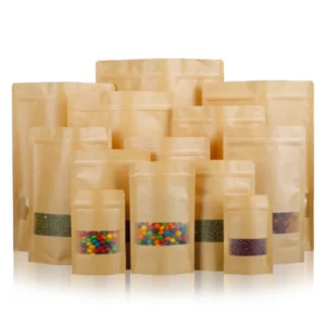 2026 Cheap Price CPP Kraft Moisture Proof Biodegradable Gravure Printing Disposable Stand Pouches Zip Lock Window Food Packaging