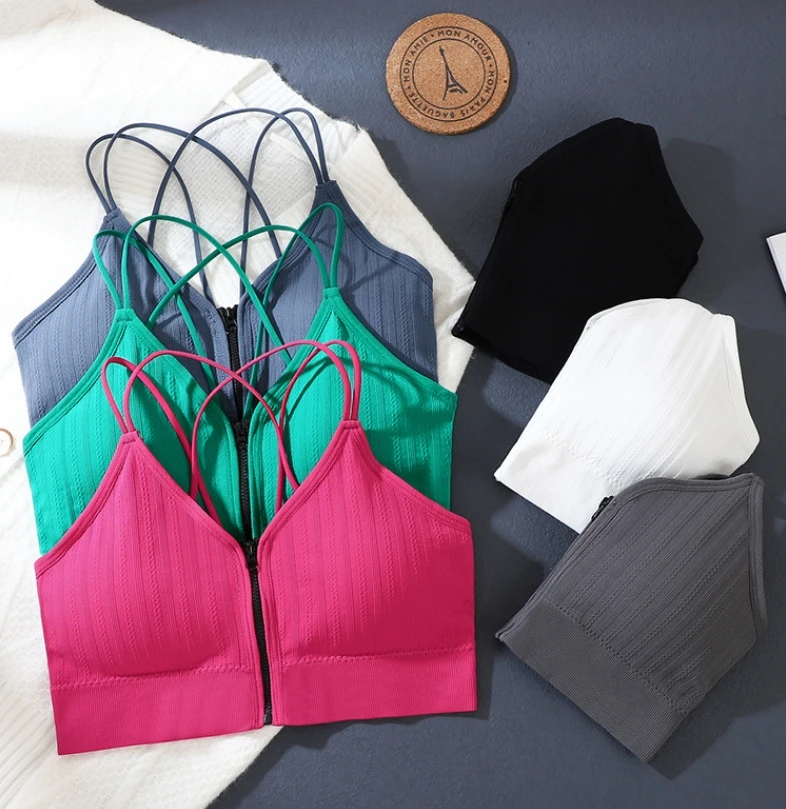 Wholesale Running Yoga Bralette Wireless Sports Front Zipper Sling Deep v No Steel Ring Bra Chest Wrap Seamless Tops Tube Bra Pack of 10 - Image 2