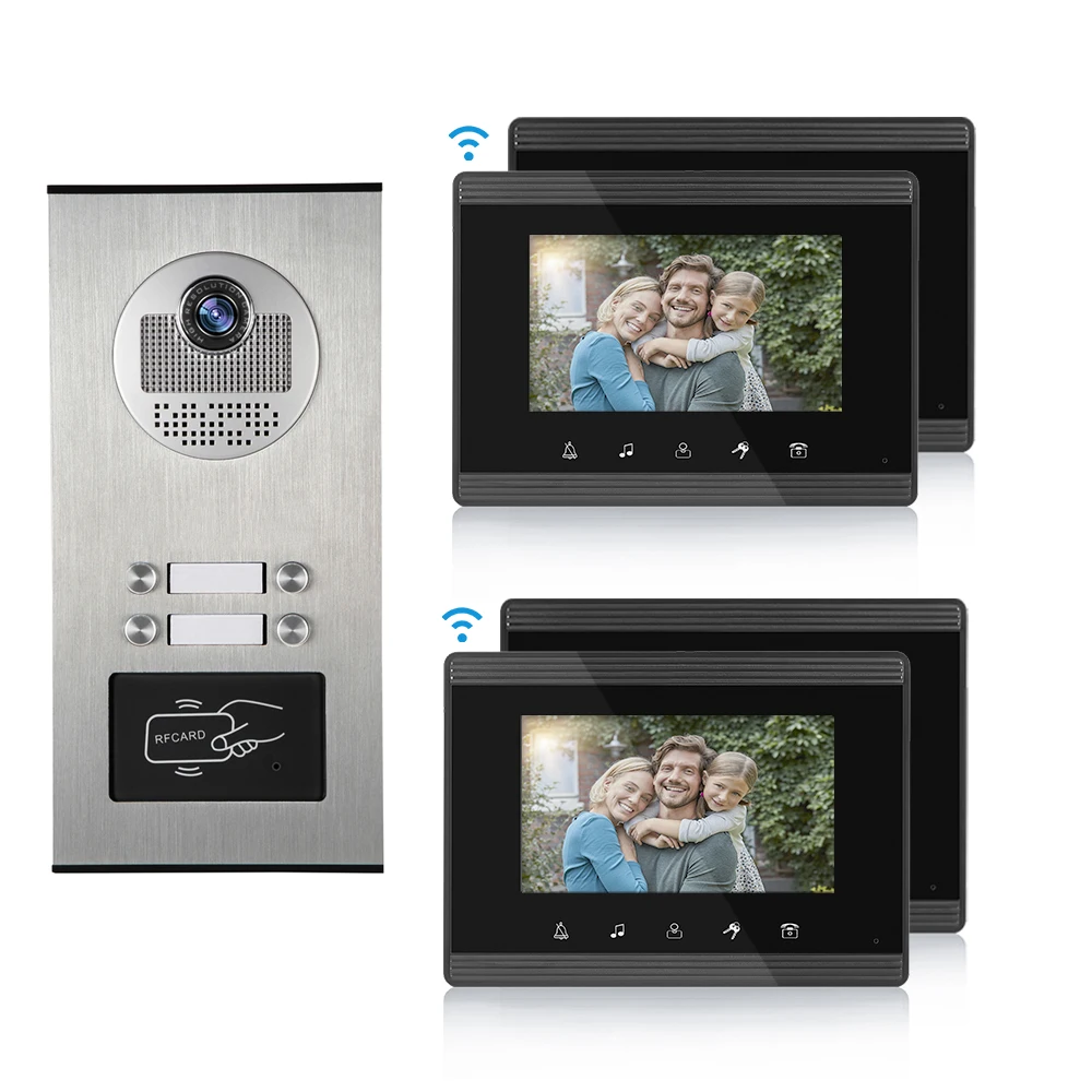 Factory Direct 7 Inch Wifi Doorbell 4 Buttons Waterproof Camera Video Door Phone System Multifamily Intercom