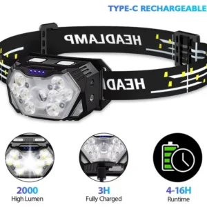 XT+3030+COB Headlights IP44 Waterproof Type-C USB Charging 5 Lighting 9LED Strong Floodlight Outdoor Rechargeable Head Lamp Pack of 10