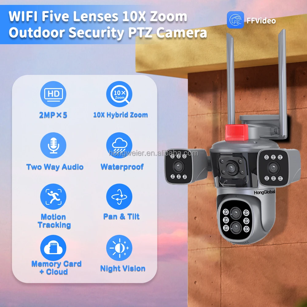 HongGlobal 10MP Outdoor Wireless PTZ Surveil CCTV Camera 360 IP Home 5K Five Lenses 10X Zoom WiFi Security Network Camera - Image 2