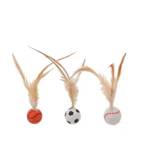 Cross-border New Trendy Rubber Elastic Ball with Feathers for Cats - a Fun and Entertaining Pet Toy to Relieve Boredom Pack of 50