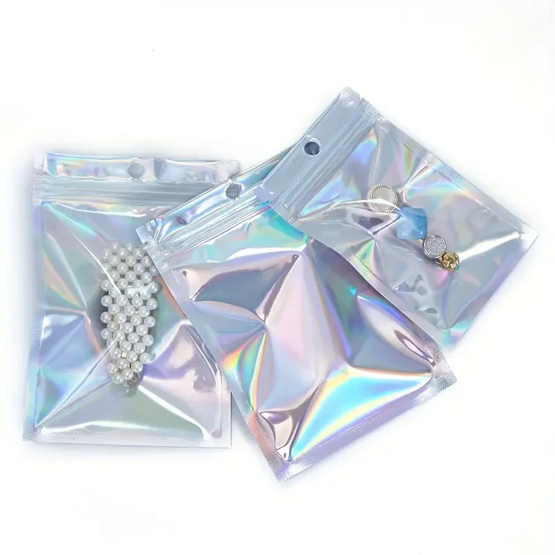 Custom Back Side Sealed Resealable Aluminized Laser Holographic Plastic Mylar Packaging Pouch Pack of 200