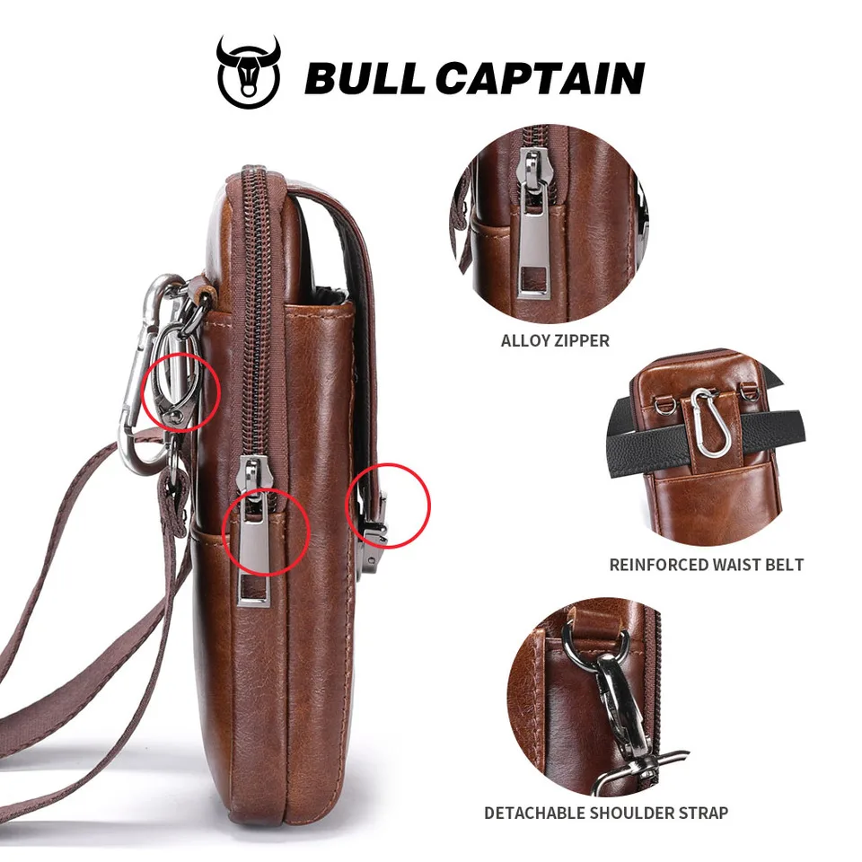 BULLCAPTAIN Genuine Leather Men'S Belt Phone Pouch for 5.5 to 6.4-Inch Phones Vertical Style Includes Card Holder and Key Pouch Pack of 2 - Image 3