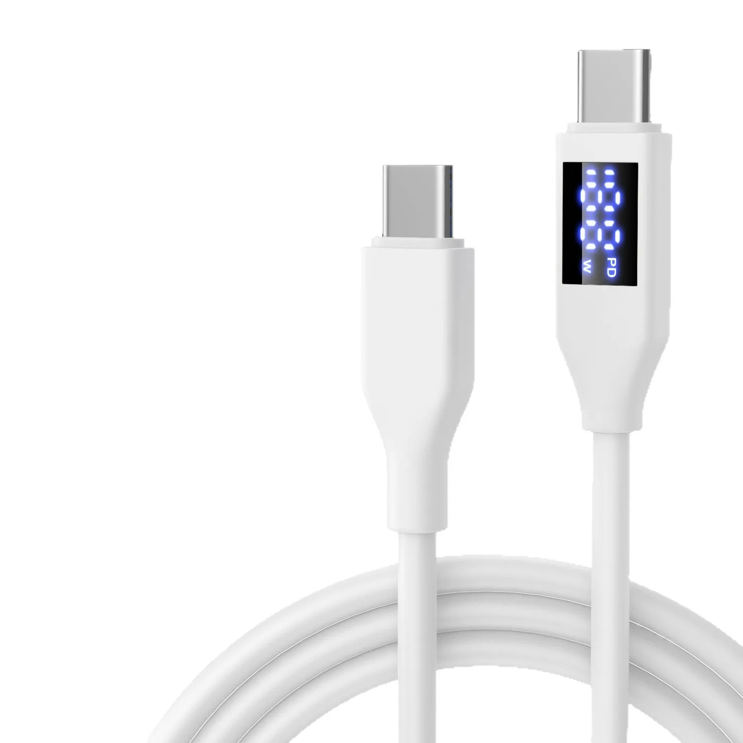 60W True Silicone Type-C Android 6A Fast Charging Digital Display Data Cable for Mobile Phone Pack of 50