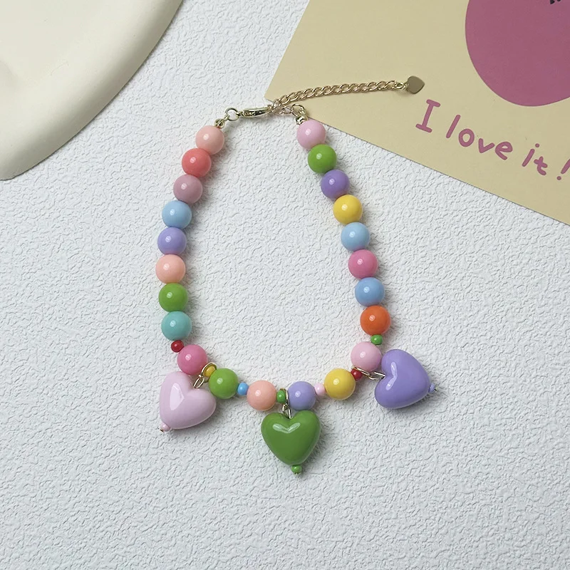 JXANRY Cat Dog Simple Style Resin Durable Beaded Sweet Cute Mixed Color Heart-shaped Pendant Necklace Collar Pet Jewelry Pack of 2 - Image 4