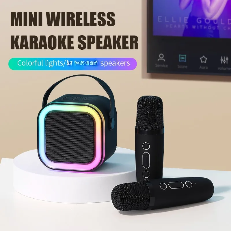 K12 Mini Portable Microphone Audio Integrated Microphone Bt Speaker Outdoor Portable Speakers Karaoke Machine with 2 Microphone - Image 3
