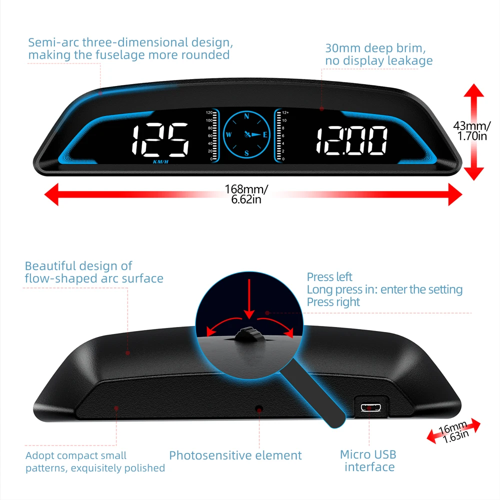 Auto HUD GPS Gauge Head up Display Car Gauge Speedometer With Over Speed Alarm Compass Clock Driving Distance Security - Image 2