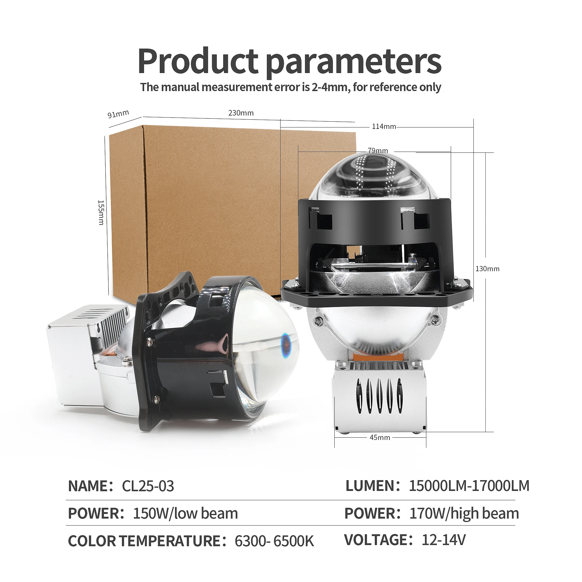 High Power 3 Inch Retrofit 170W 30000LM Car LED Headlight Upgrade Factory Bi-LED Projector Lens Motorcycle Truck Headlight Pack of 2 - Image 3