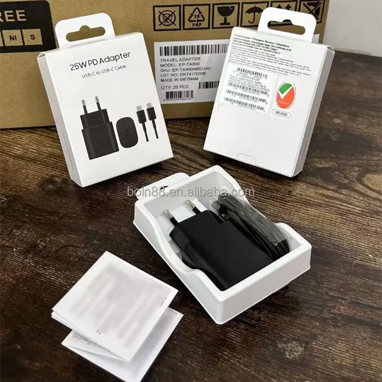 OEM ODM 25W USB Type C Charger US EU Plug Super Fast Charging Travel Adapter with 1M USB C to C Cable for Samsung Pack of 20 - Image 4