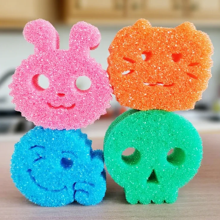 Kitchen Cleaning Sponge with Happy Face Design Responsive Temperature Dishwashing Scrubbing Sponges Bulk Pack Pack of 100