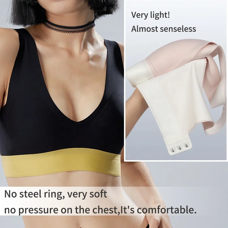 Aiermei Daily Sleep Bras Laser Cut Soft Comfortable Quick Dry Plus Size Push up Elastic Straps V-neck Women Seamless Bra Pack of 3 - Image 4