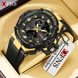 OFNS 3196 Top Brand New Sport Men's Watch Fashion 50M Waterproof Dual Display Wristwatch Male Clock Stopwatch Relogio Masculino Pack of 2