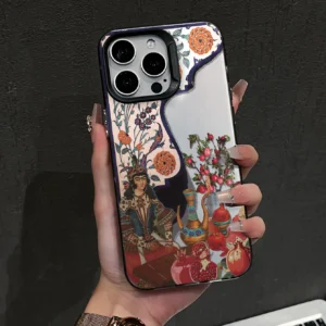 Persian Art Magnetic flower Case, Silver Mirror Shockproof Cover /16/15/14 13 12 11Pro Max for iPhone 17