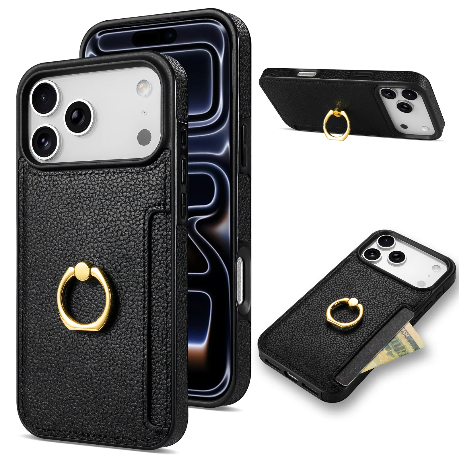 Business Credit Card case Leather Wallet Case Suitable 16 17 Plus Pro Max with Buckle Phone Wallet case for iPhone 15 Pack of 2