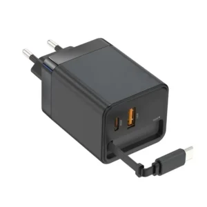 Kabbol 40W Retractable GaN Wall Charger Cord with Type-C Cable, 3-Port USB Charger Block with 40W Fast Charging Port for Laptops