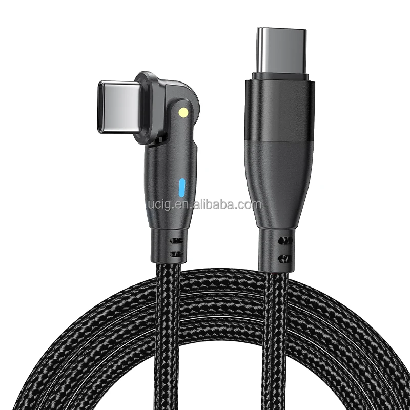 PD60W QC3.0 Fast Charging 180 Degree Swivel Right Angle USB C/TYPE C Nylon Braided Phone Charger Cord Charging & Data Cable