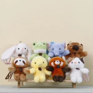 Wholesale Cartoon Animal Series Plush Keychain Pendant Cute Elephant Little Raccoon Rabbit Frog Plushie Keyring Stuffed Toy Pack of 10