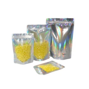 Lip Gloss Packaging Resealable Smell Proof clear Stand up Pouch Custom Mylar Bags Holographic with Zipper Pack of 100