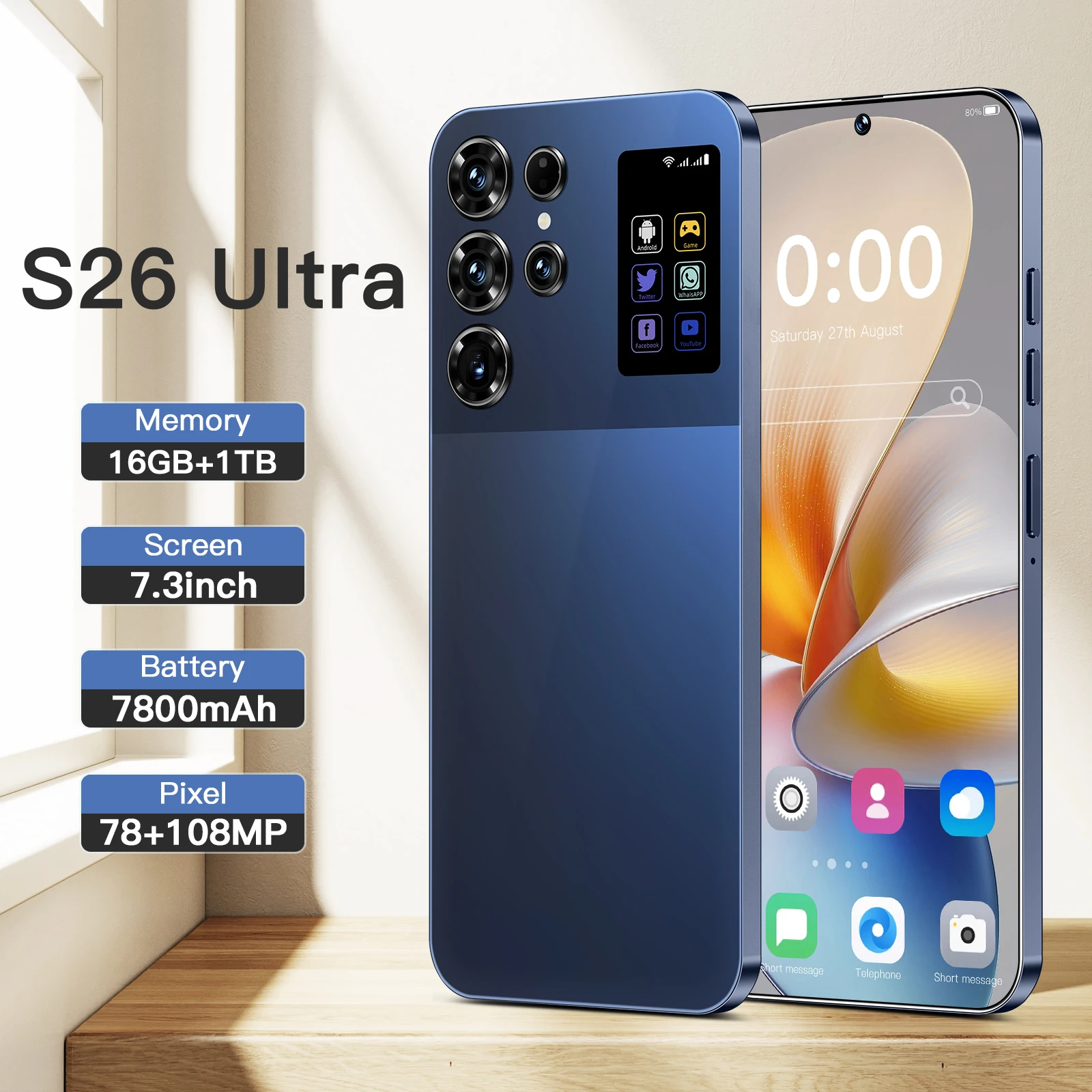 S26 Ultra 7.3 Inch 16GB+1TB 5G Smartphone 72+108MP HD Camera Dual Card 5G Android 14.0 Unlocked Cellphone - Image 4