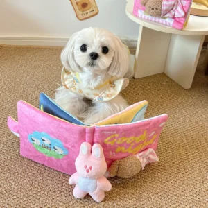 Eco-friendly Food Hiding Sniffing Sound Chew Toy Plush Pink Goodnight Book Interactive Educational Toy for Dogs and Cats