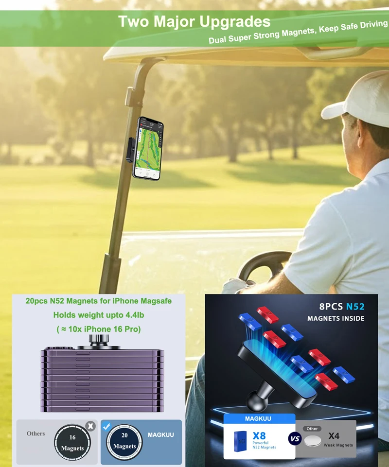 Powerful Magnetic Golf Cart Phone Holder for MagSafe iPhone 17 Pro Max Air 16 15 14 13 12 Fits EZGO Club Car Yamaha Icon - Image 2