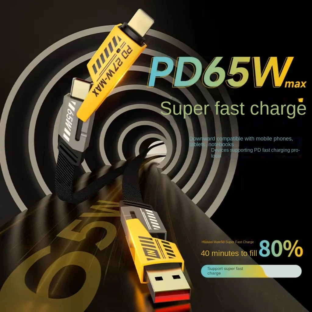 Four-in-one TPE Fast Charging Data Line with Braid Shield Mecha Design Type-C for Earphone 6A 1m Super Fast Charging - Image 4