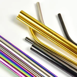 Custom Stainless Steel Straws Rose Gold Metal Straw with a Brush in a Pouch for Drinking Wholesale Pack of 200