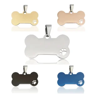 Wholesale Vintage Stainless Steel Dog Tag Hollow Bone Paw Design Cross-Border Pet Identification Pendant Engraved Cartoon Metal Pack of 10