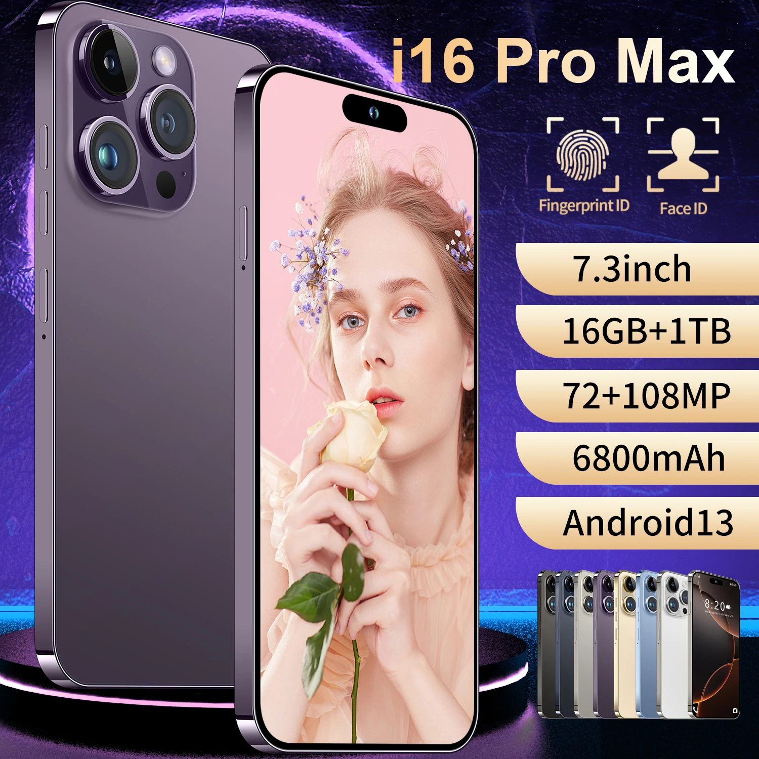 I16 PRO MAX 6.7inch HD Large Android 14 Smartphone 16MP 2+16 Deca Core Snapdragon 800 Series 108MP Rear 65W CDMA - Image 4