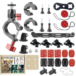 Takenoken Aluminum Alloy Bike Helmet Bracket Motorcycle Holder Cycling Video Camera Selfie Stick Handlebar Mount Bundle