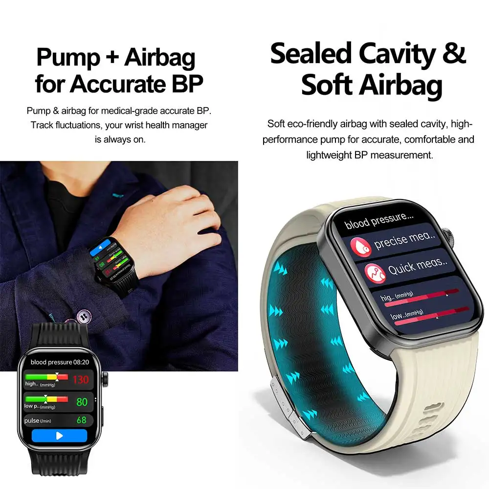 Alibaba Fashionable Waterproof Android IOS Relojes ECG Air Pump Blood Pressure Smart Watch for Men Women Pack of 10 - Image 3