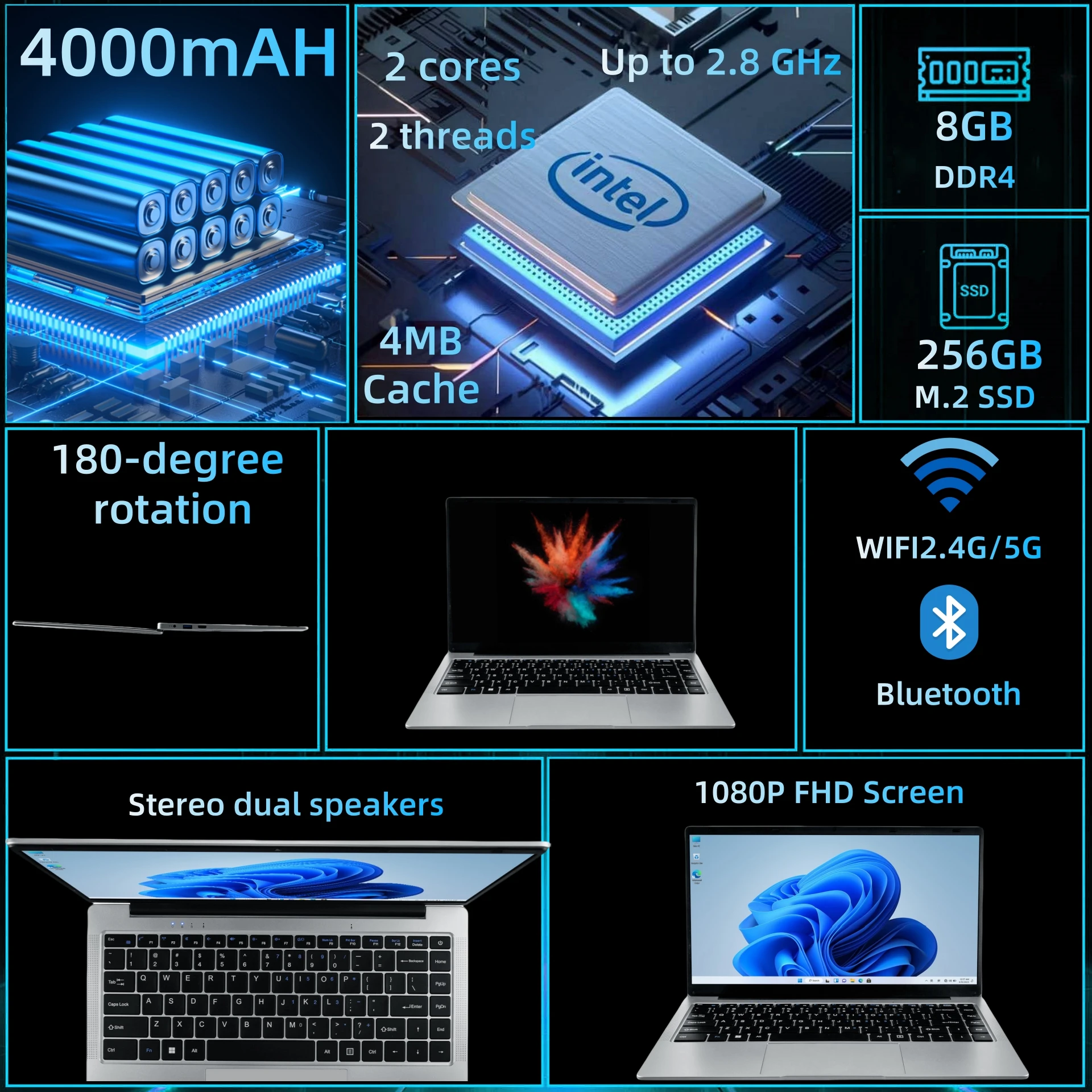 Wholesale Customize 14 Inch Business Laptop Intel N4500 Dual SSD 8GB RAM IPS 1920x1080 English Keyboard Brand New Wireless Home - Image 3
