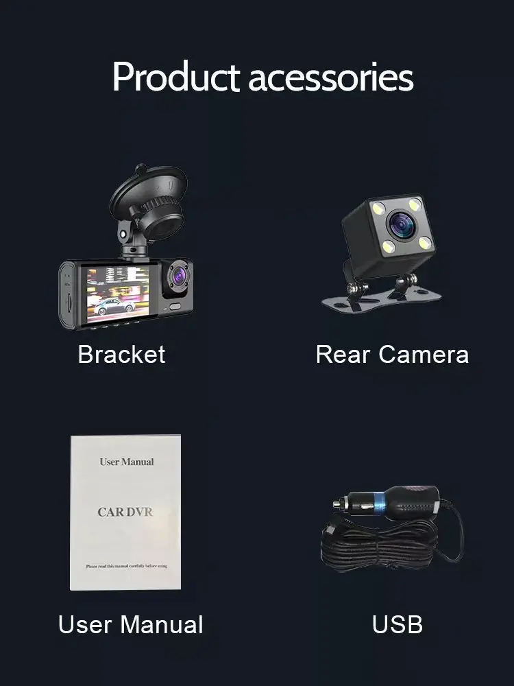 2025 New 3 Lens HD 1080P Car Black Box WiFi Loop Recording Car DVR Camera Dashboard Camera Night Vision Dash Cam for Car - Image 3