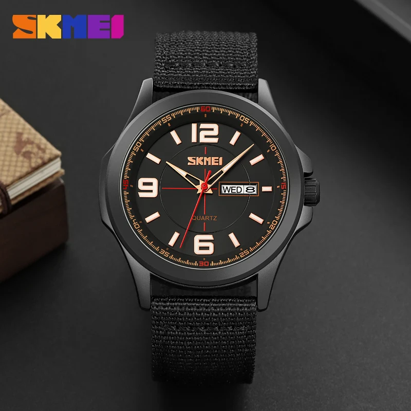 Stopwatch Skmei 9315 Back Sport Watches Wholesales Quartz Watch Mini Calendar Wrist Mens Fashion OEM Nylon Strap Pack of 2 - Image 3